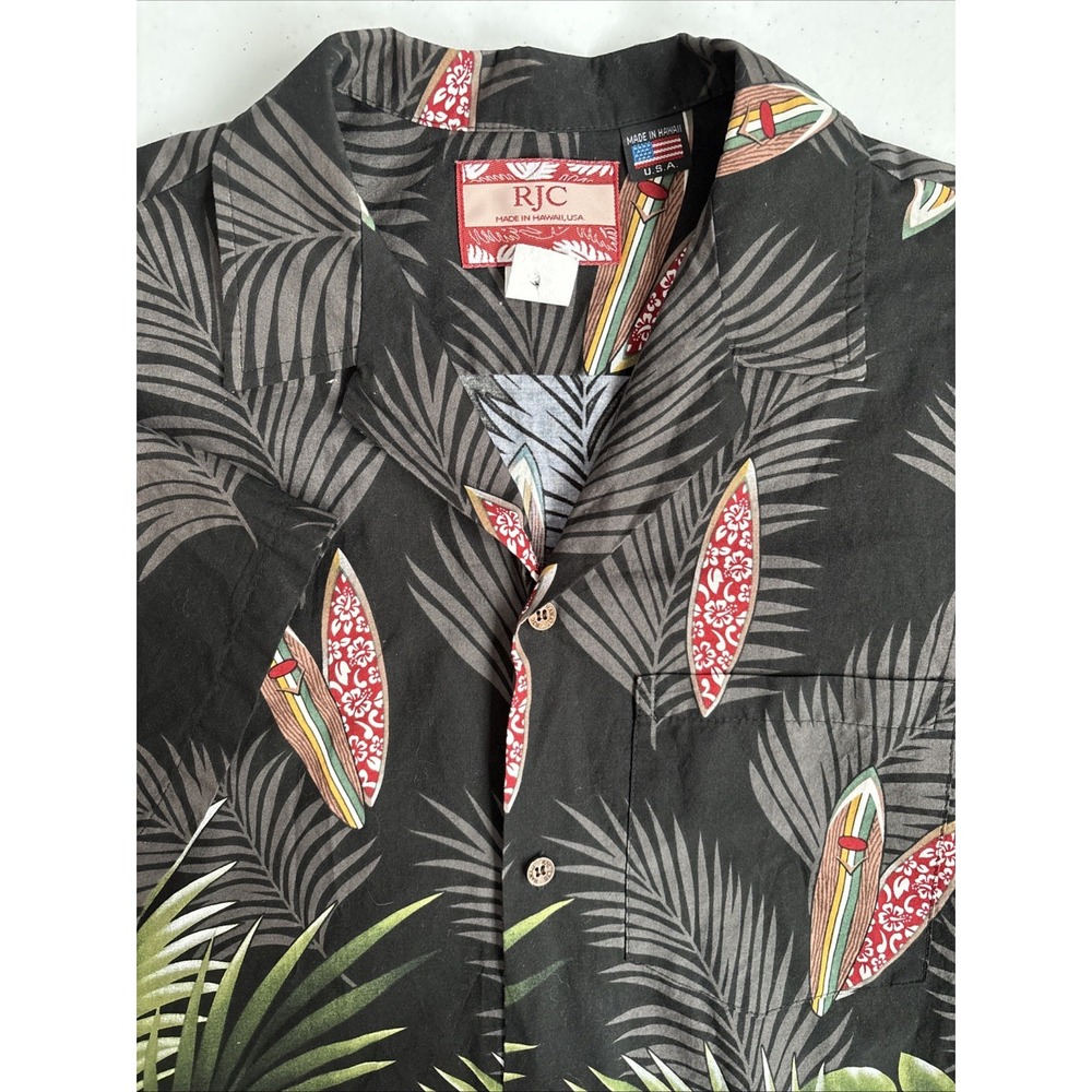 RJC Men's Large Multicolor Tropical Surf Palm Leaf Made in Hawaii Short‎ Sleeve